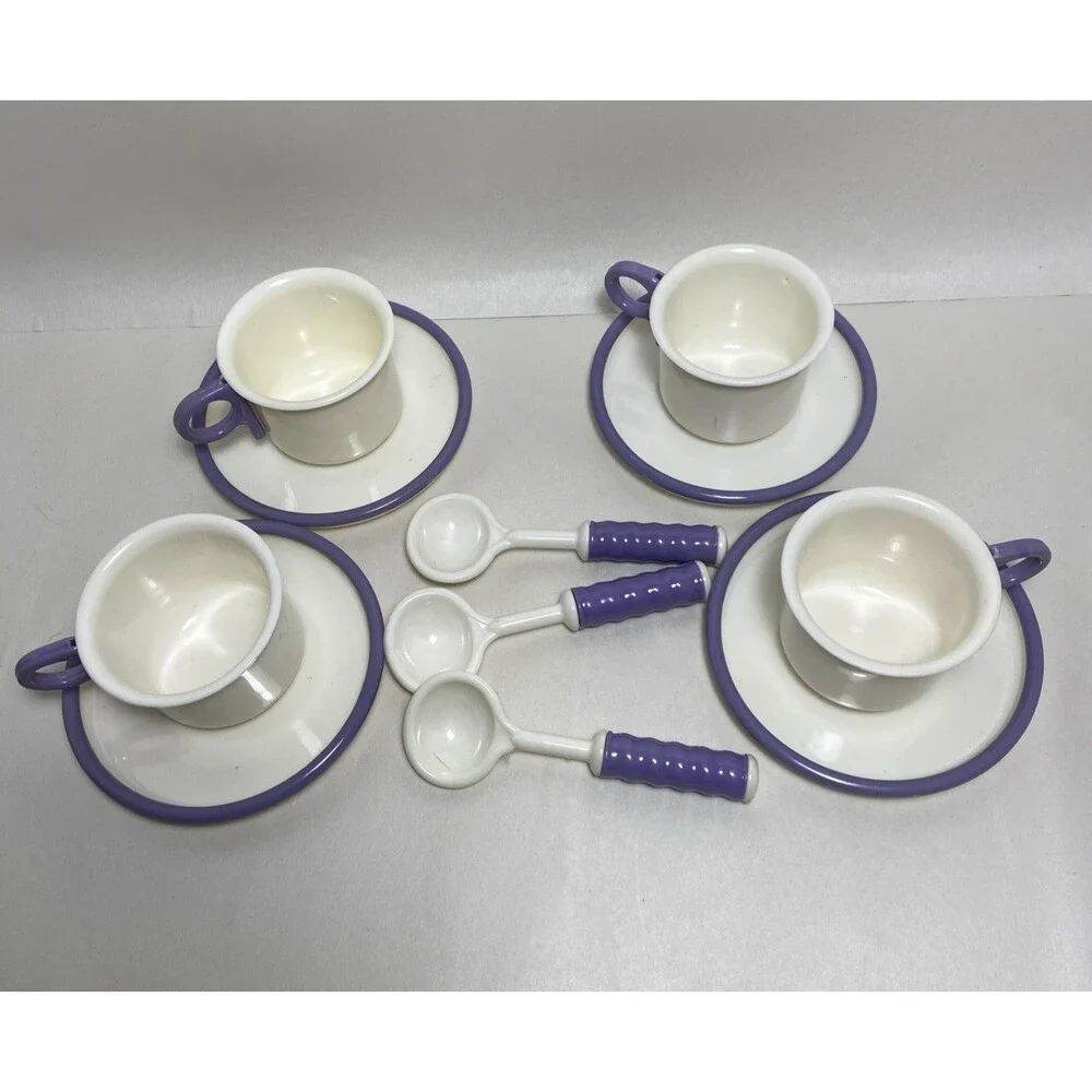 Pretend Play Dish Set Party Queen 11 PCS Cup Spoon Saucer VTG 1985 Japan Plastic